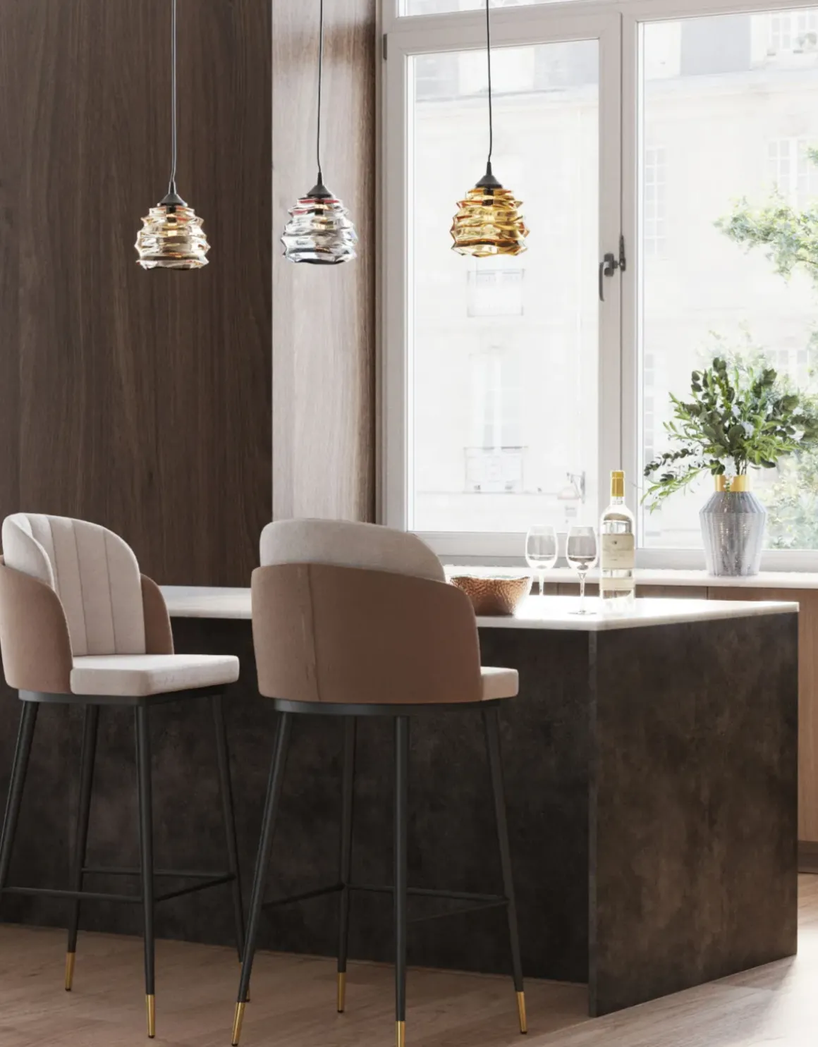 Barstol Hojas - Klädd barstol med ryggstöd - Beige - KARE Design