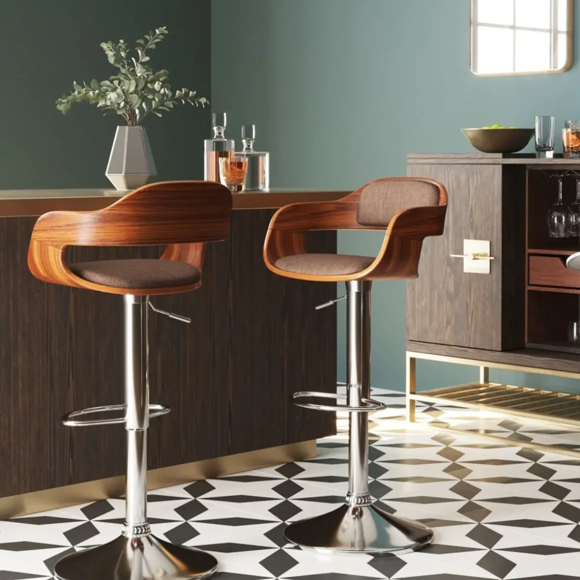 Barstol Monaco - Höj- och Sänkbar Krom/Brun - KARE Design