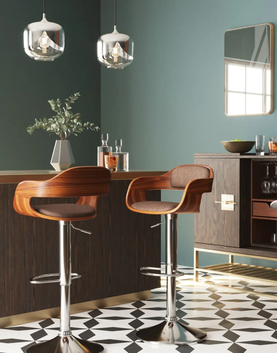 Barstol Monaco - Höj- och Sänkbar Krom/Brun - KARE Design