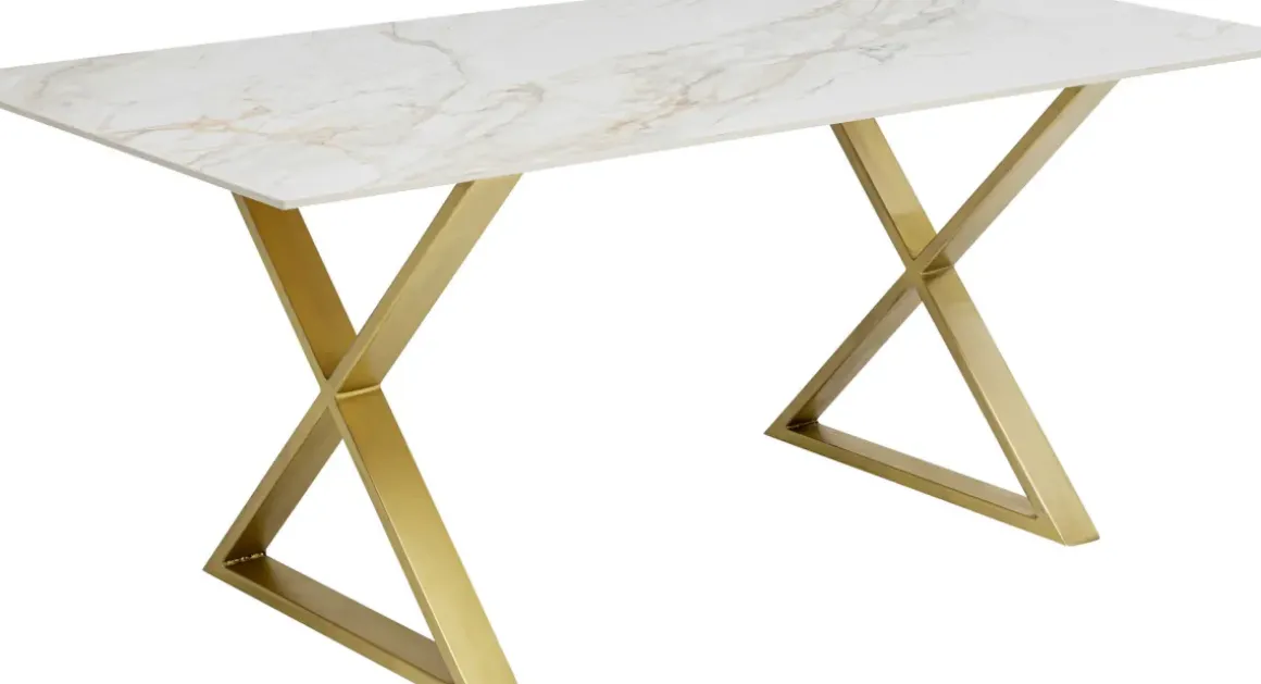 Bord Eternity - Keramik/ Kryssben Guld, 180x90cm - KARE Design