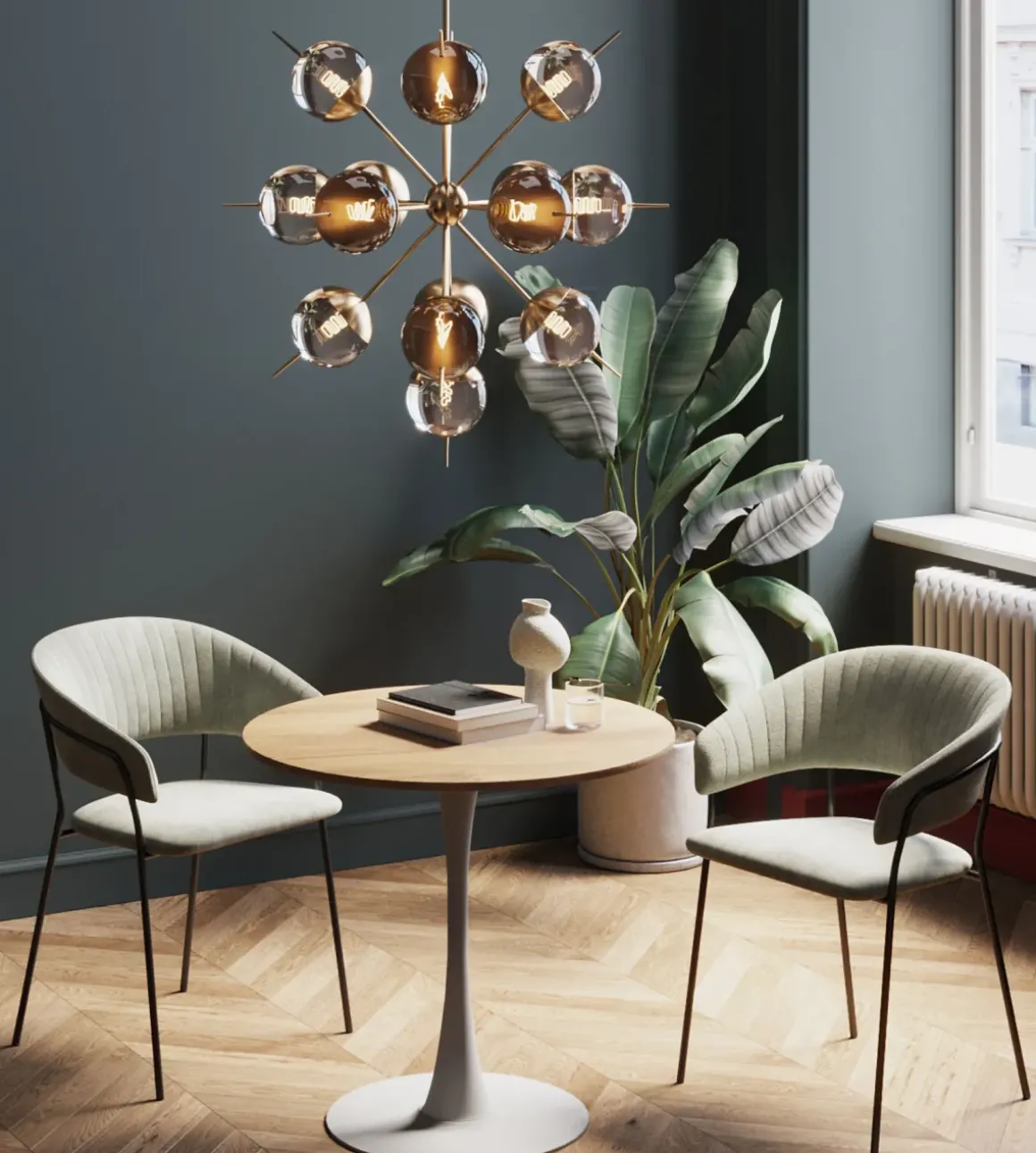 Bord Schickeria Ø80cm - Ek Faner/Vit Trumpetfot - KARE Design