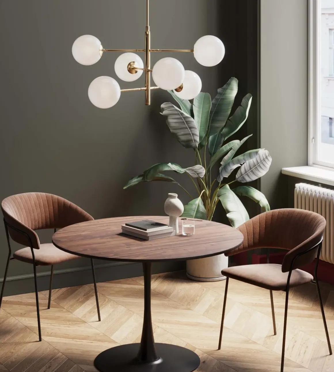 Bord Schickeria Ø110cm - Valnöt Faner/Svart Trumpetfot - KARE Design