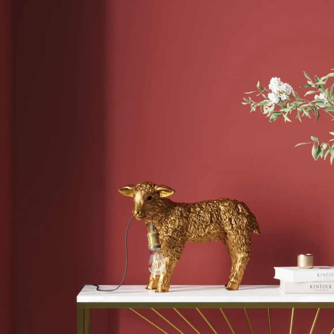Bordslampa Animal Flower Sheep - guld 36cm - KARE Design