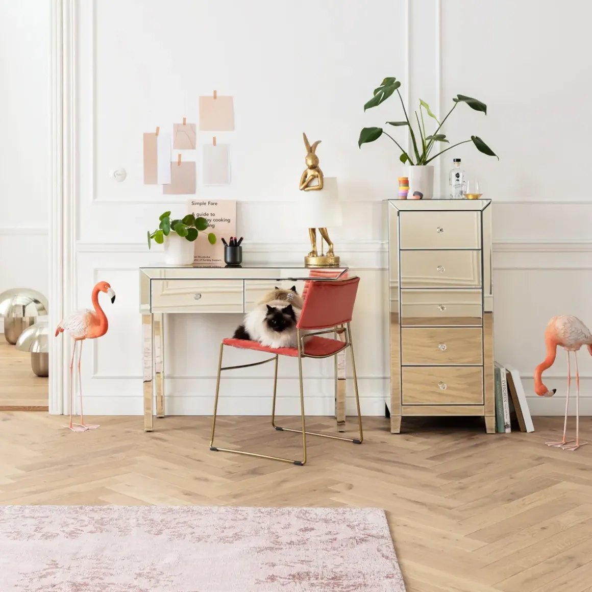 Byrå Luxury - Champangefärgat Spegelglas, 5 Lådor - KARE Design