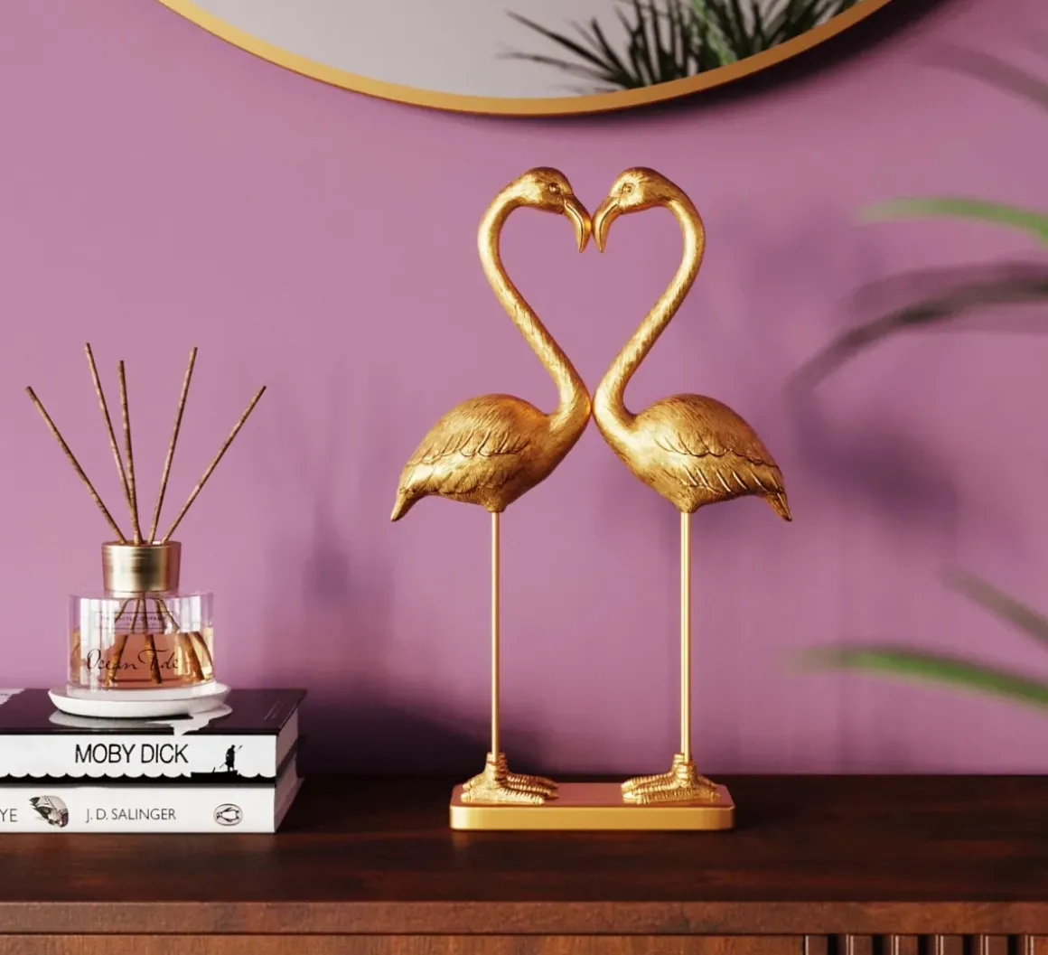 Dekorfigur Flamingo Love - Guld, 39cm - KARE Design