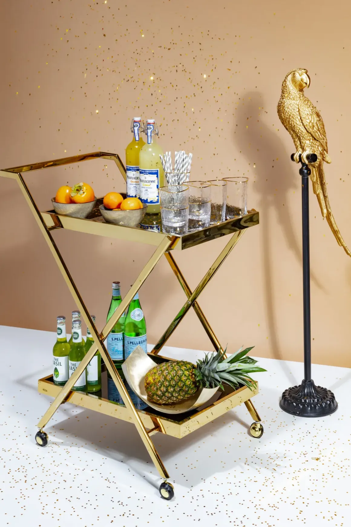 Dekorfigur Parrot - Skulpur på Piedestal Guld, 116cm - KARE Design