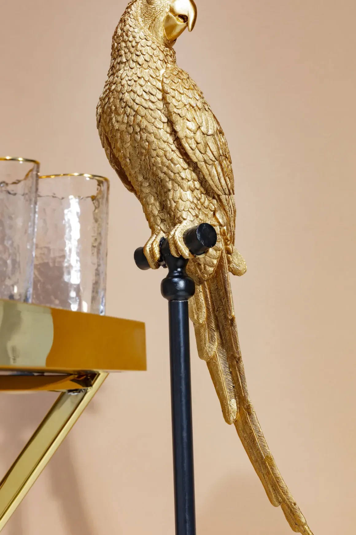 Dekorfigur Parrot - Skulpur på Piedestal Guld, 116cm - KARE Design