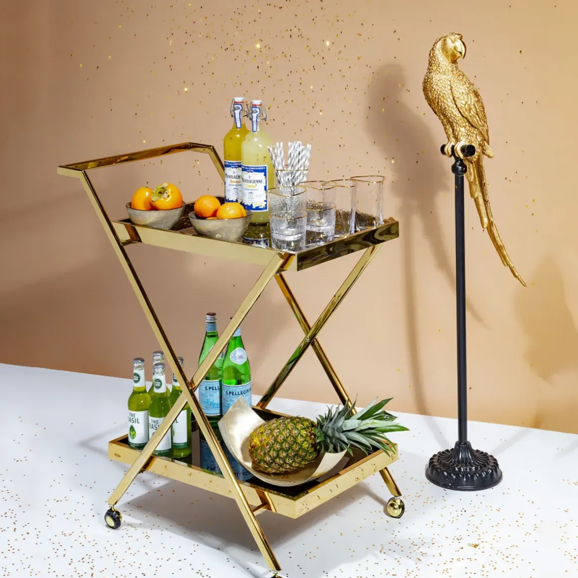 Dekorfigur Parrot - Skulpur på Piedestal Guld, 116cm - KARE Design