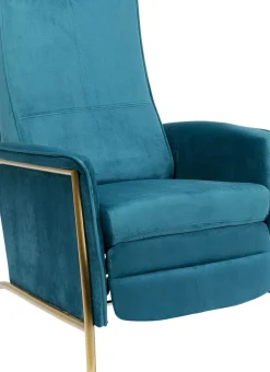 Fåtölj Lazy - Blå Sammet/Mässing - Fällbar med Fotstöd - KARE Design