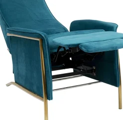Fåtölj Lazy - Blå Sammet/Mässing - Fällbar med Fotstöd - KARE Design