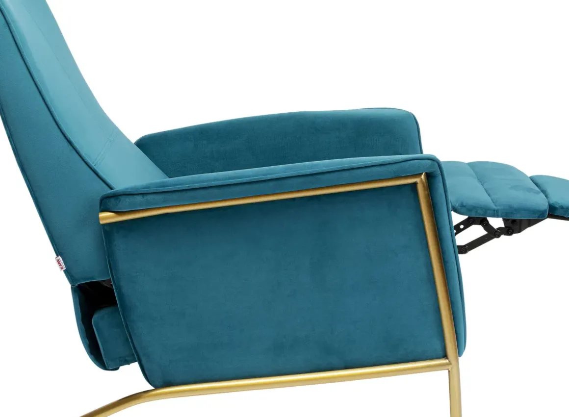 Fåtölj Lazy - Blå Sammet/Mässing - Fällbar med Fotstöd - KARE Design
