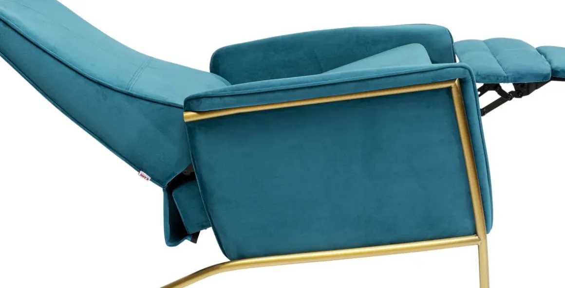 Fåtölj Lazy - Blå Sammet/Mässing - Fällbar med Fotstöd - KARE Design