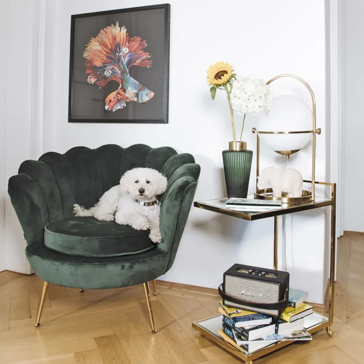 Fåtölj Water Lily - Guld/Mörkgrön - KARE Design