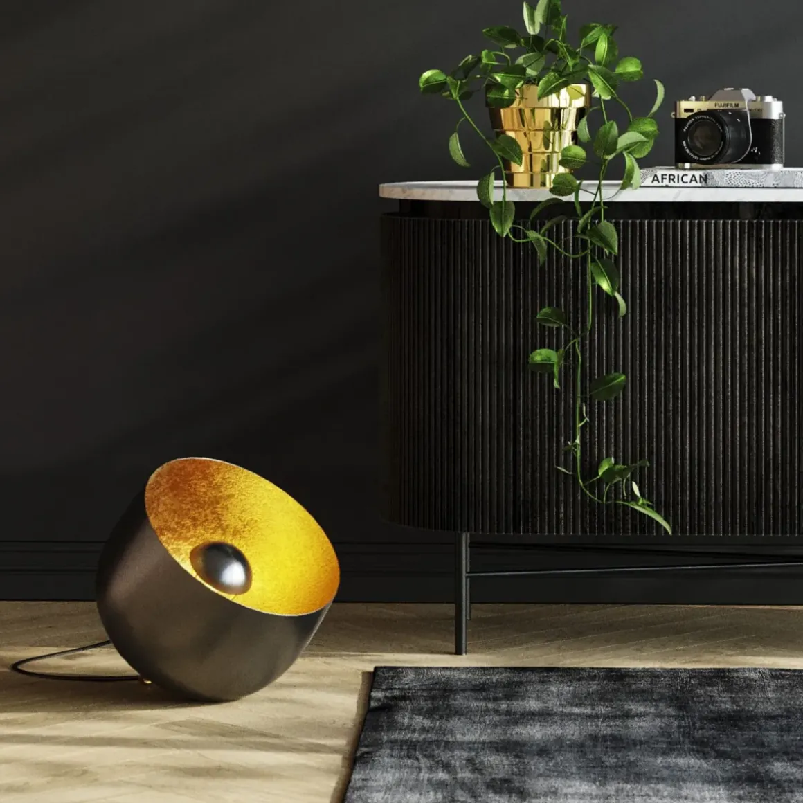 Golvlampa Apollon - Antracitgrå/Guld Ø35cm - KARE Design