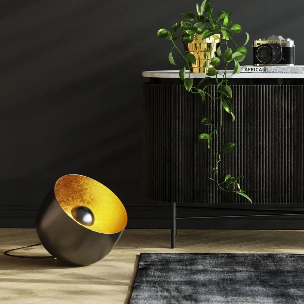 Golvlampa Apollon - Antracitgrå/Guld Ø35cm - KARE Design