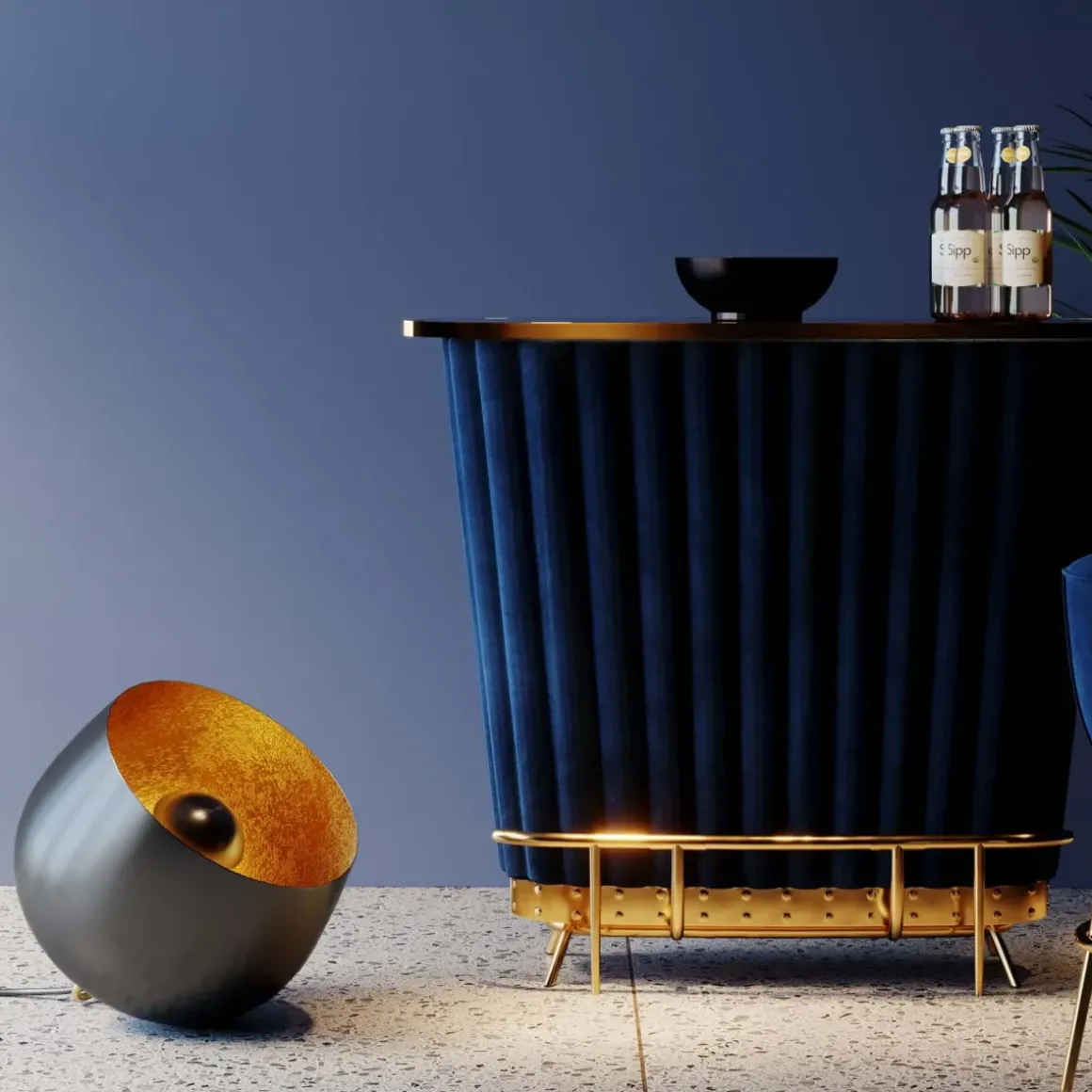 Golvlampa Apollon - Antracitgrå/Guld Ø50cm - KARE Design