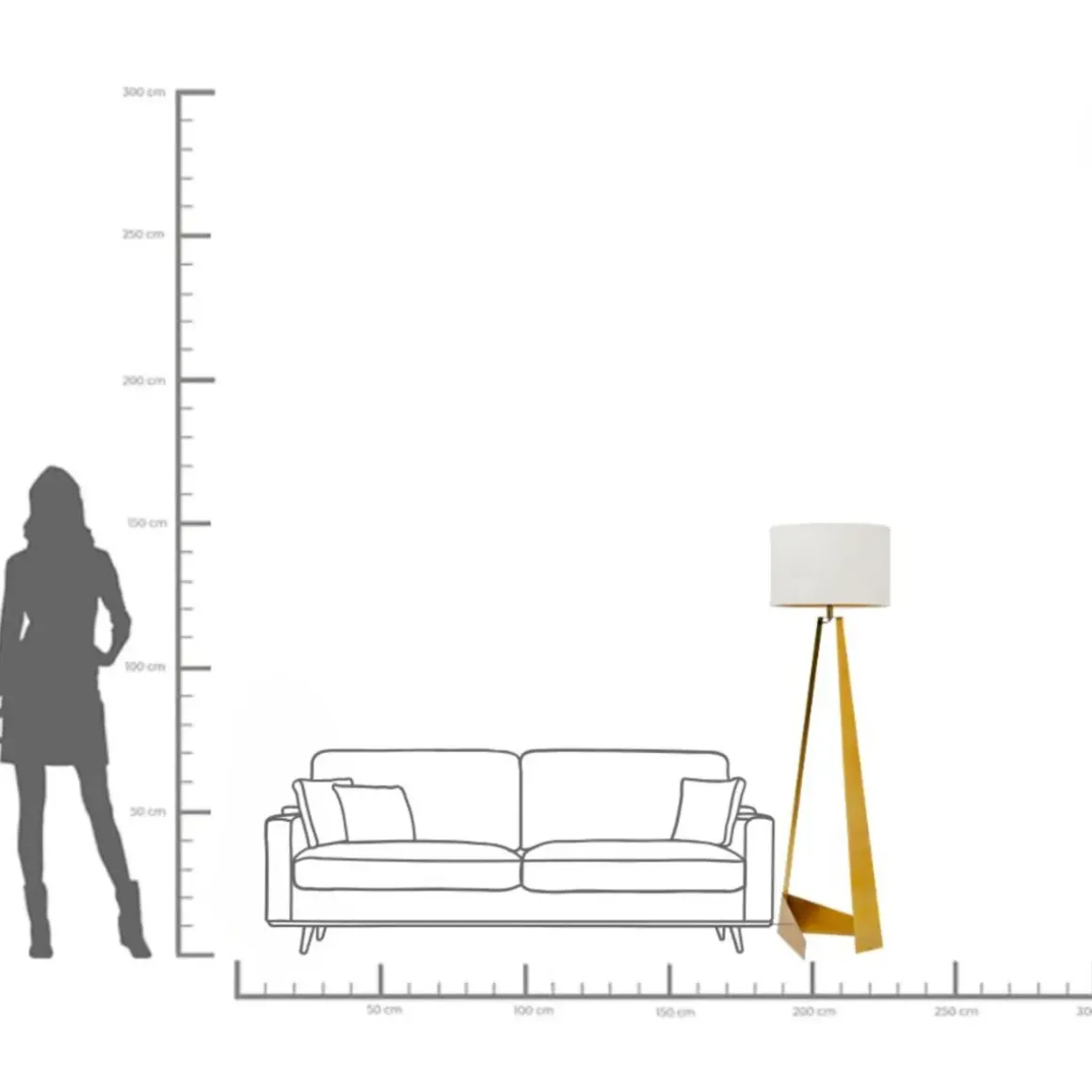 Golvlampa Art Swing - Fot på Mässing, vit skärm, 150cm - KARE Design