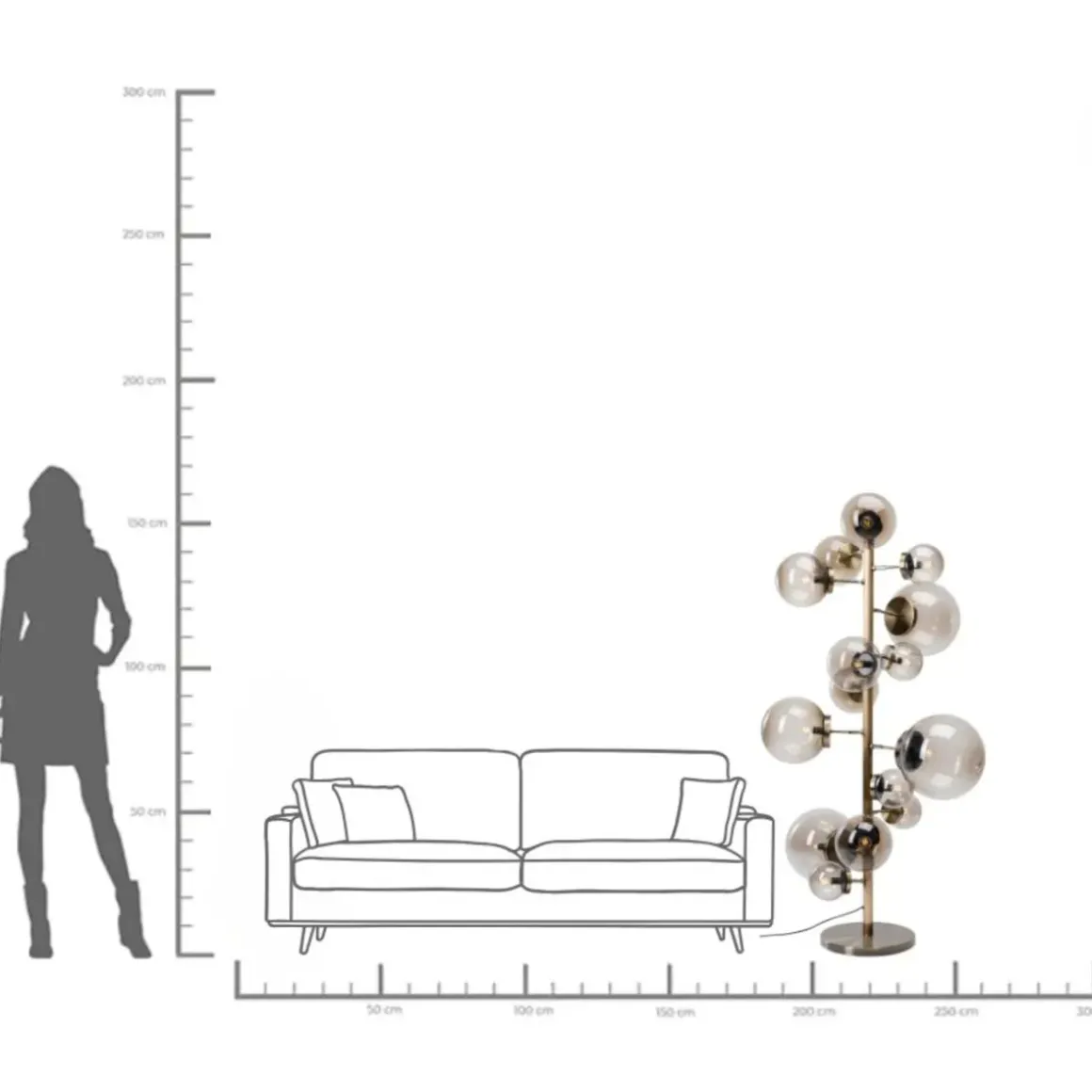 Golvlampa Balloon -Mässing/Rökigt Glas, 160cm - KARE Design