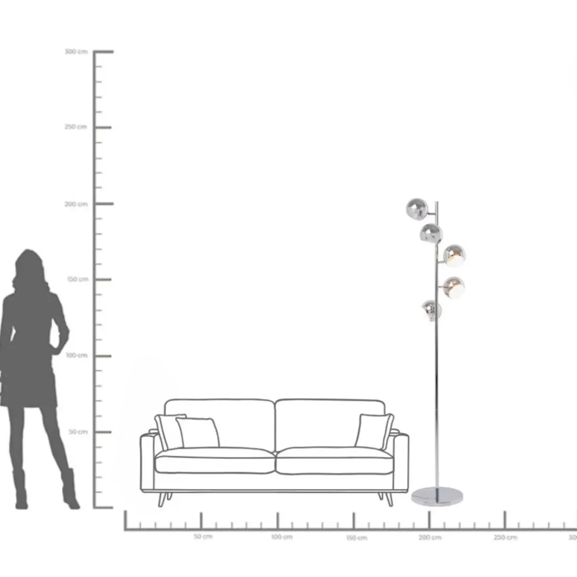 Golvlampa Calotta Krom - Riktbara Lampor 5 st, 200cm - KARE Design