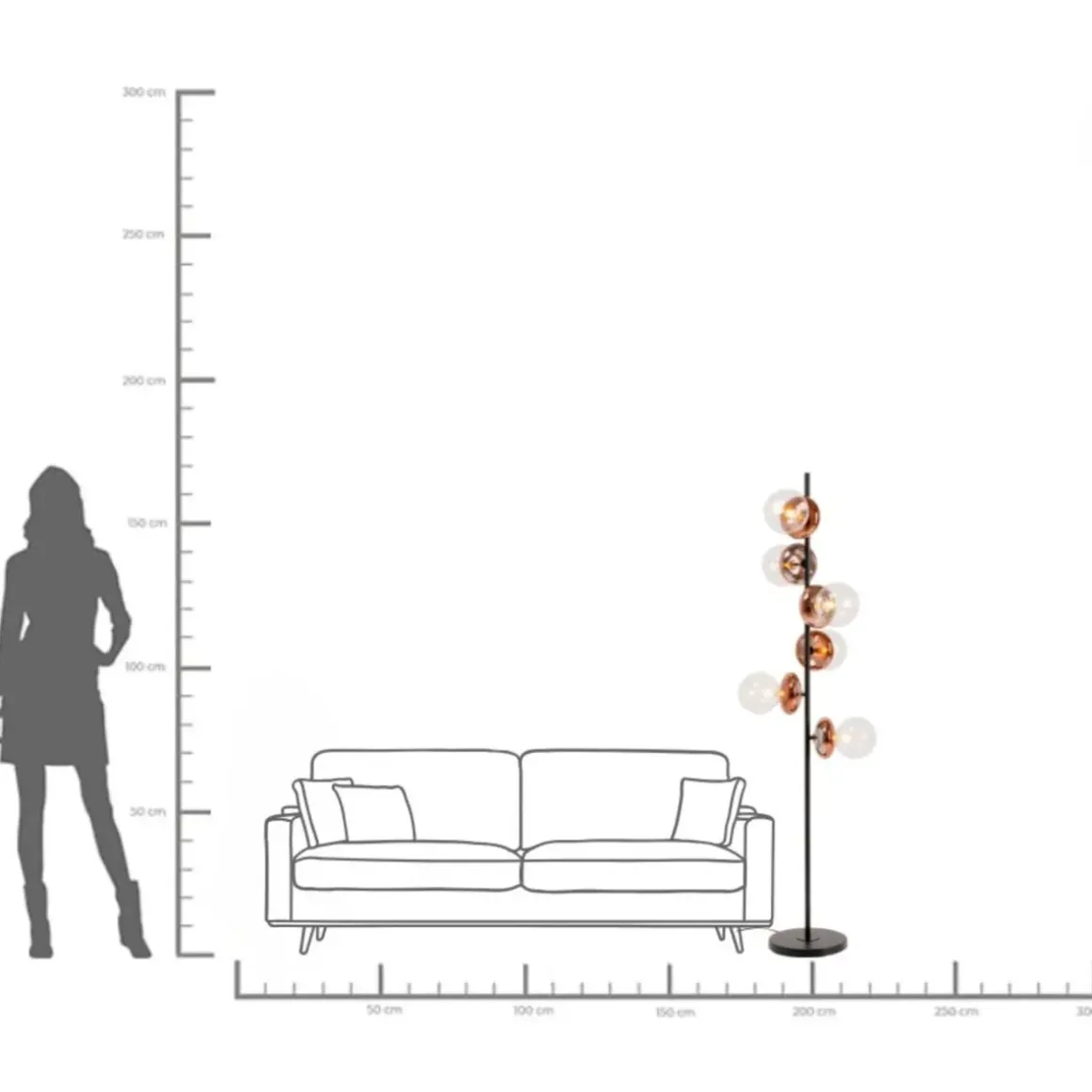 Golvlampa Double Bubble - Koppar, 165cm - KARE Design