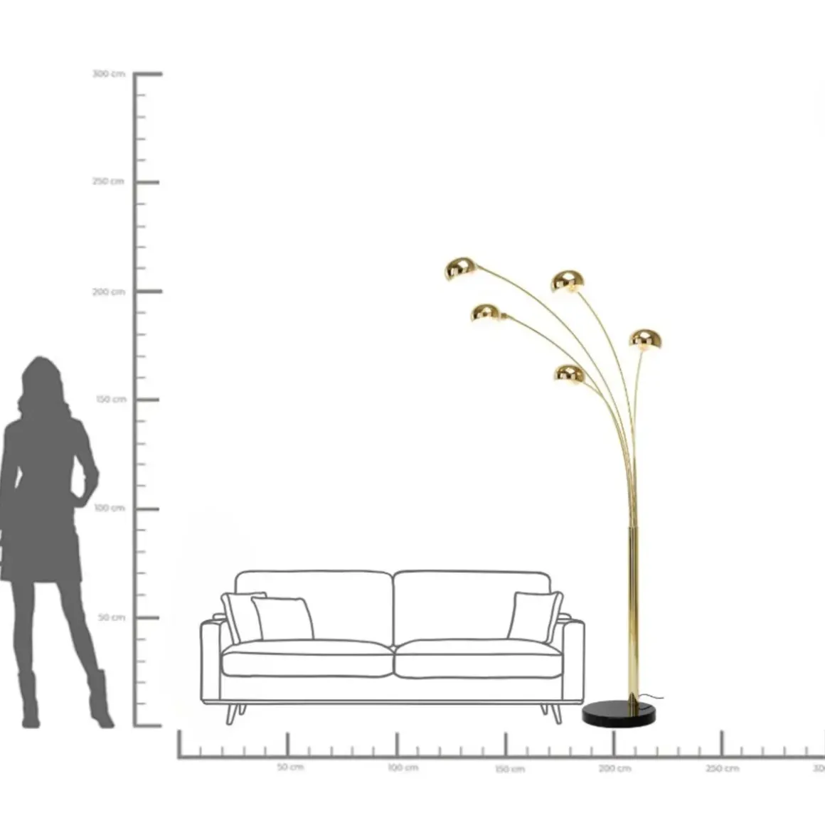 Golvlampa Five Fingers - Femarmad Lampa, Mässing, 215cm - KARE Design