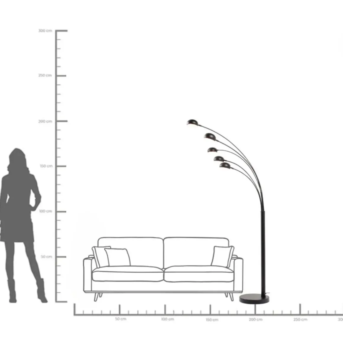 Golvlampa Five Fingers - Femarmad Lampa, Matt Svart, 201cm - KARE Design