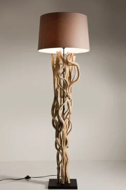 Golvlampa Scultra - Rustik Träfot, Skärm i Sand/Beige, 158cm - KARE Design