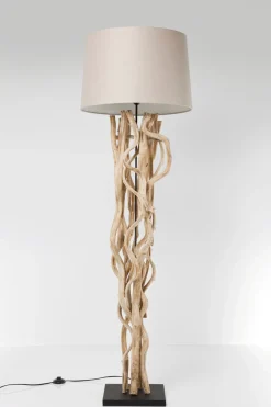 Golvlampa Scultra - Rustik Träfot, Skärm i Sand/Beige, 158cm - KARE Design