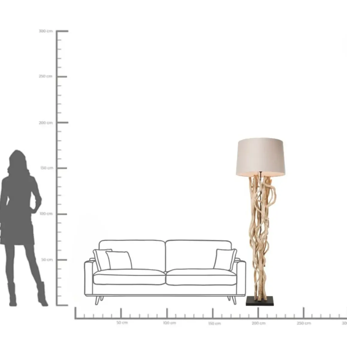 Golvlampa Scultra - Rustik Träfot, Skärm i Sand/Beige, 158cm - KARE Design