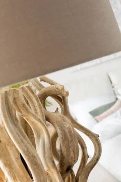 Golvlampa Scultra - Rustik Träfot, Skärm i Sand/Beige, 158cm - KARE Design
