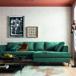 Hörnsoffa Gianni - Mörkgrön Sammet/Svart Vänster, 290x167cm - KARE Design