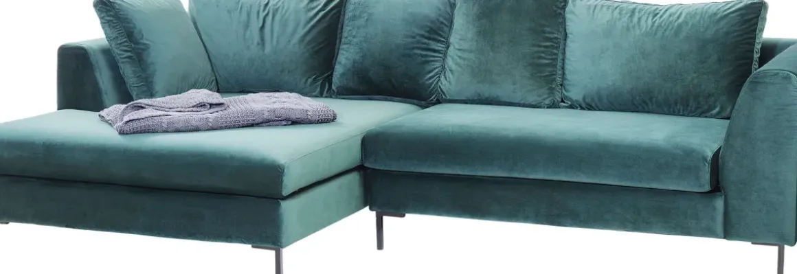 Hörnsoffa Gianni - Mörkgrön Sammet/Svart Vänster, 290x167cm - KARE Design