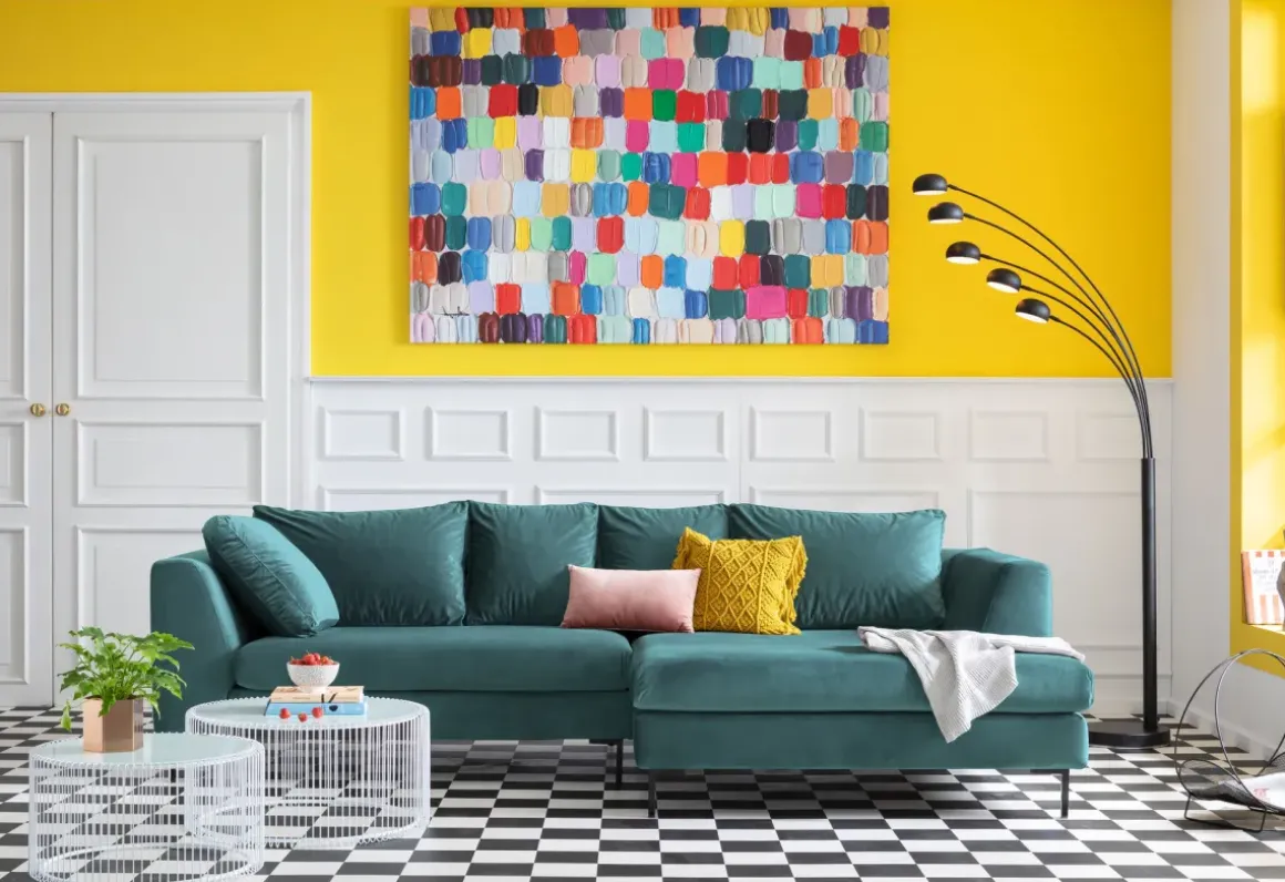 Hörnsoffa Gianni - Mörkgrön Sammet/Svart Höger, 290x167cm - KARE Design