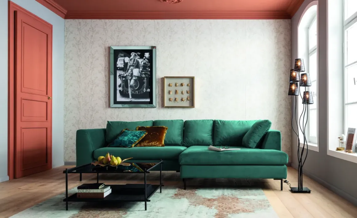 Hörnsoffa Gianni - Mörkgrön Sammet/Svart Höger, 290x167cm - KARE Design