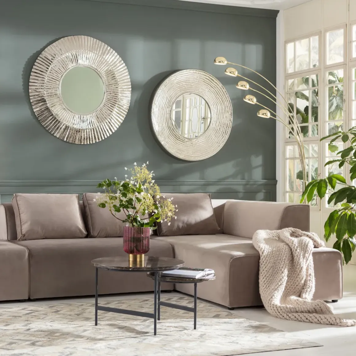 Hörnsoffa Infinity - Taupe Sammet Höger, 306x182cm - KARE Design