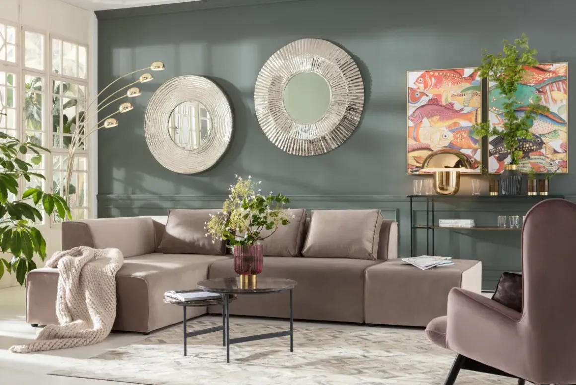 Hörnsoffa Infinity - Taupe Sammet Vänster, 306x182cm - KARE Design