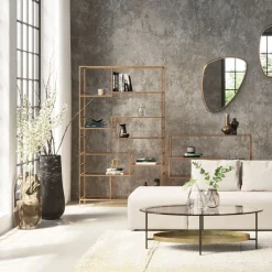 Hylla Loft - Öppen Bokhylla i Guld/Glas, 195x115cm - KARE Design