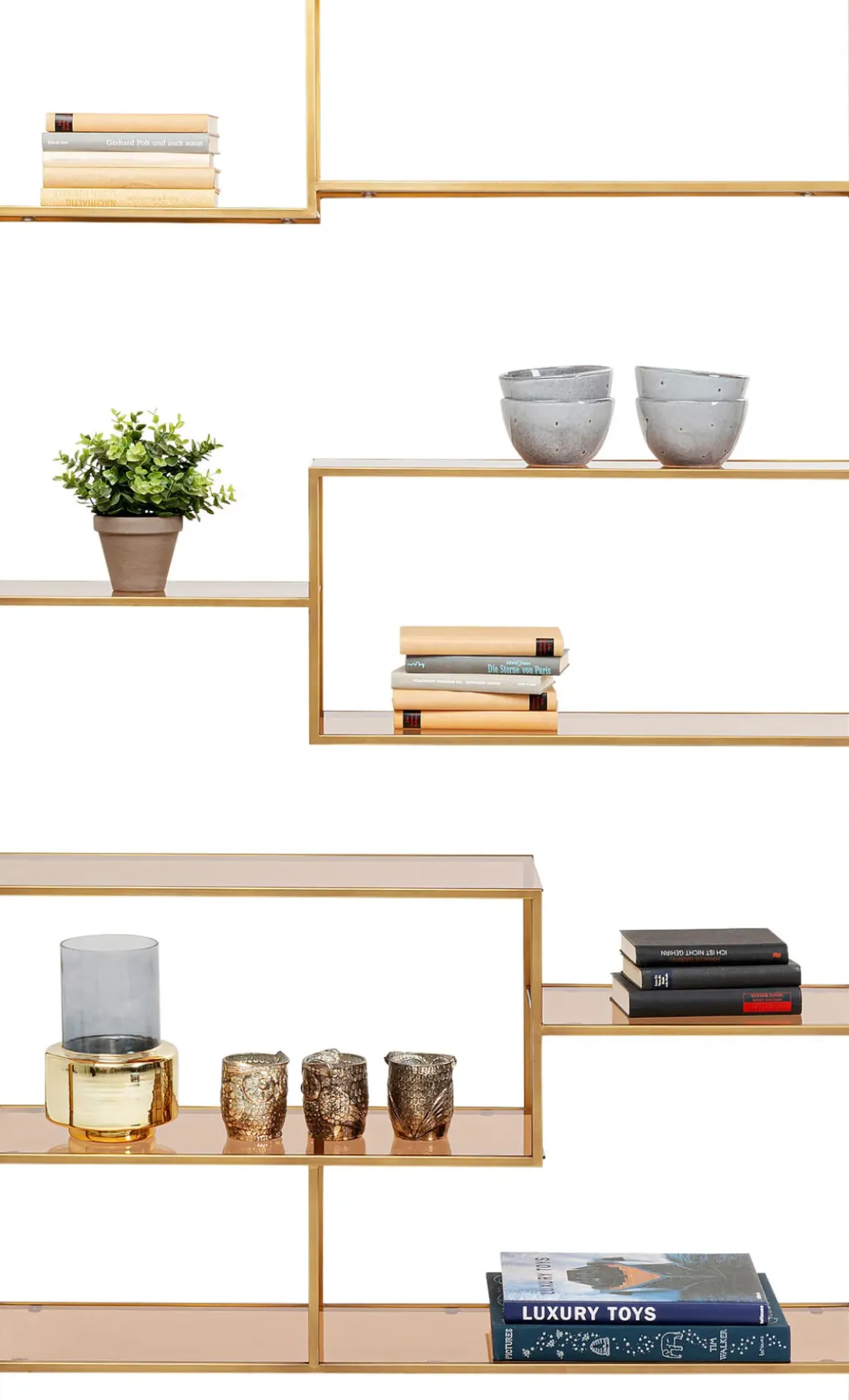 Hylla Loft - Öppen Bokhylla i Guld/Glas, 195x115cm - KARE Design