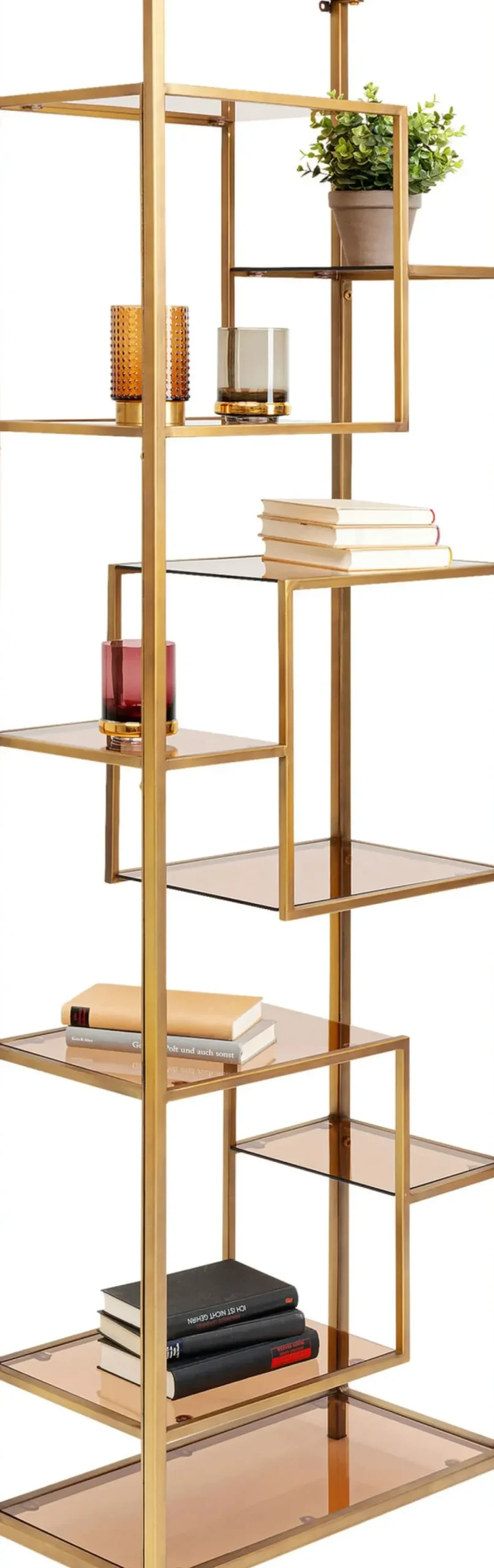Hylla Loft Öppen Bokhylla i Guld/Glas, 195x60cm - KARE Design