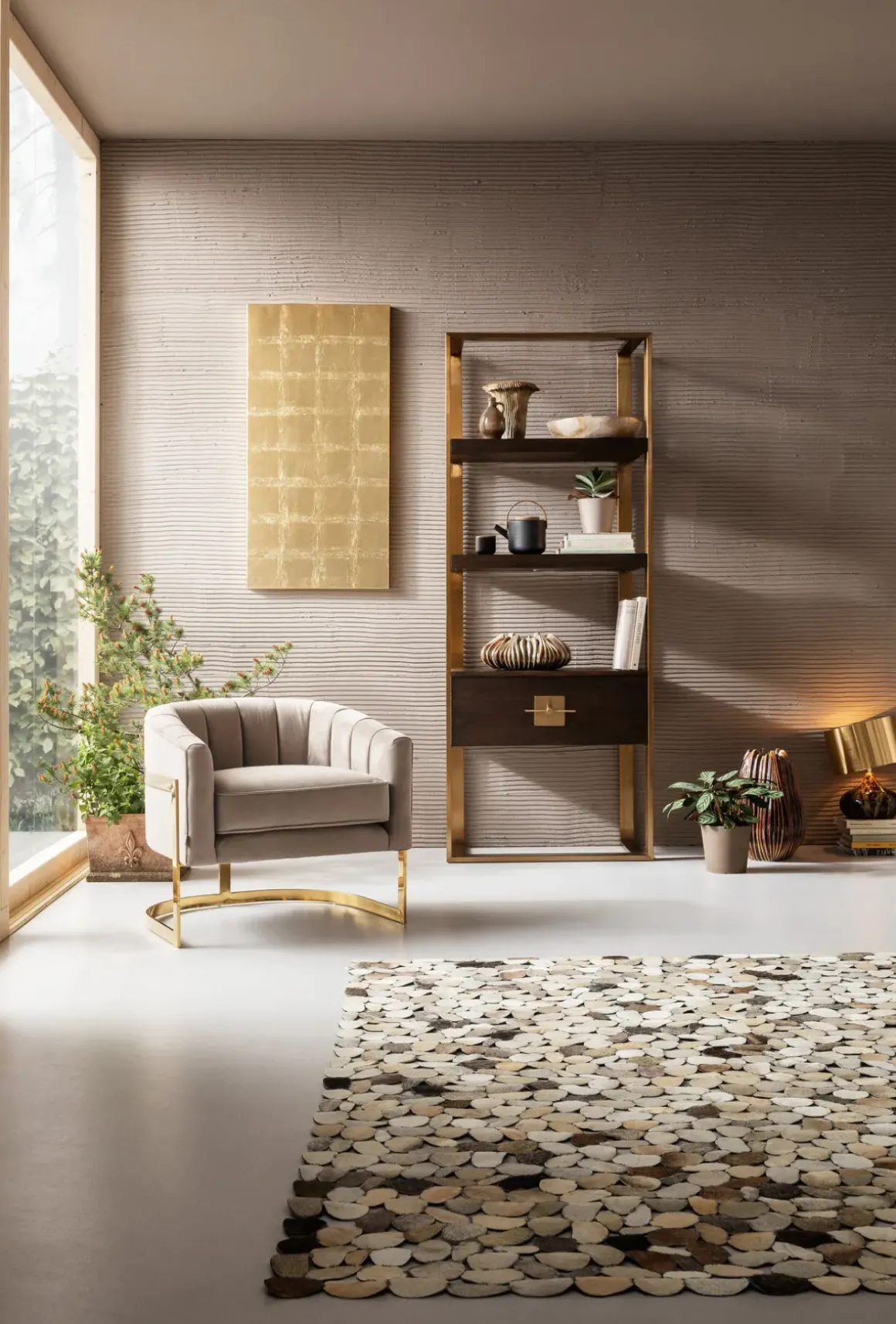 Hylla Osaka - Öppen Bokhylla, Mörkt Trä/Borstad Mässing - KARE Design
