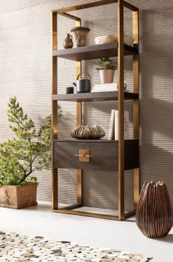 Hylla Osaka - Öppen Bokhylla, Mörkt Trä/Borstad Mässing - KARE Design