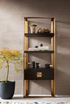 Hylla Osaka - Öppen Bokhylla, Mörkt Trä/Borstad Mässing - KARE Design