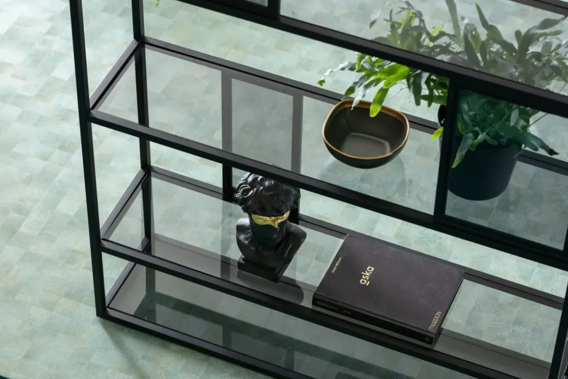 Hylla Skyler - Bokhylla i Svart/Tonat Glas, 195x115cm - KARE Design