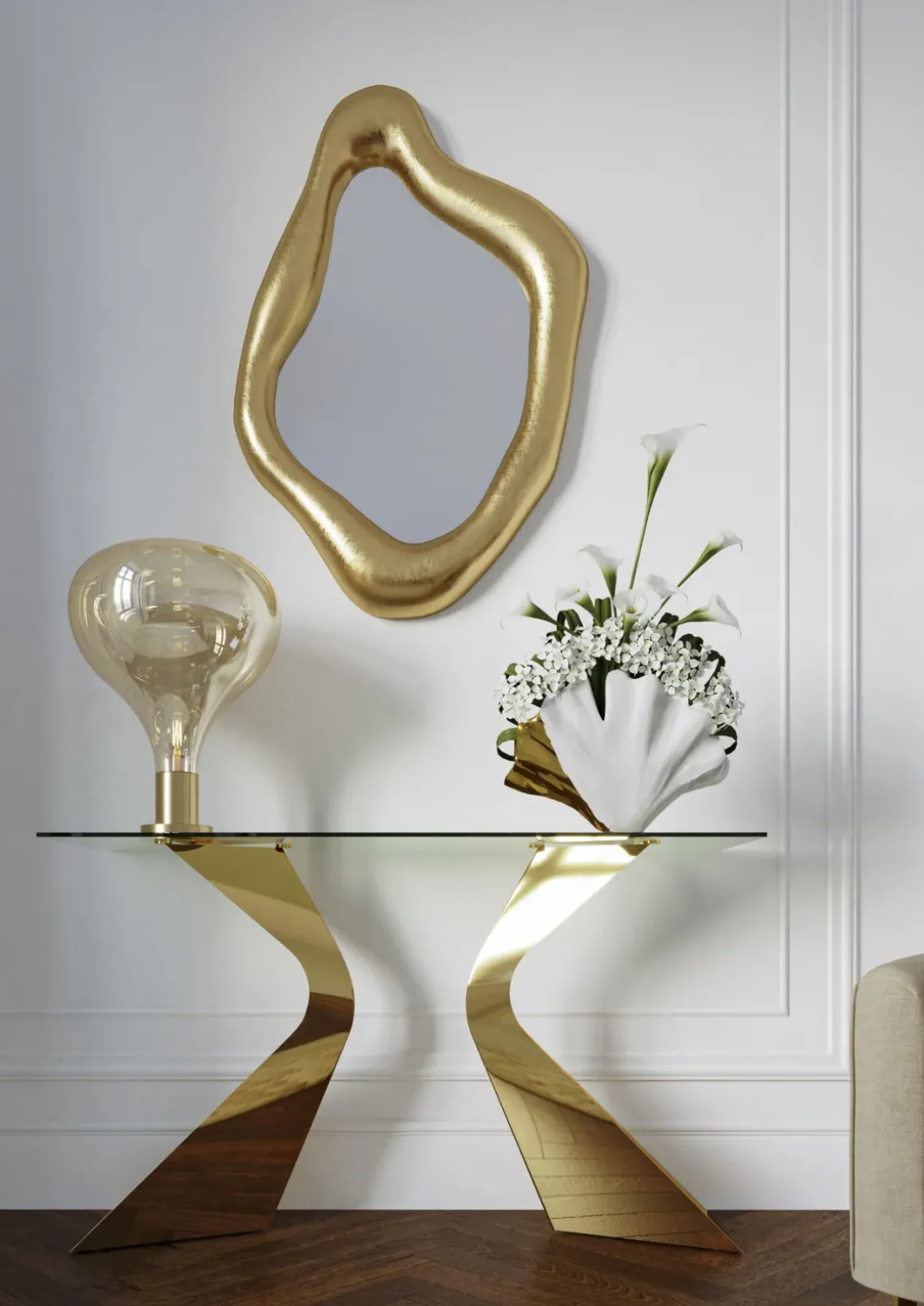 Konsolbord Gloria - Mässing/Glas, 82x140cm - KARE Design