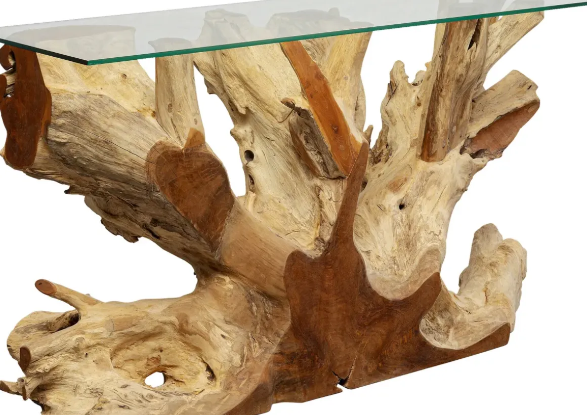 Konsolbord Roots - Underrede Rot/Bordsskiva Glas, 80x150cm - KARE Design