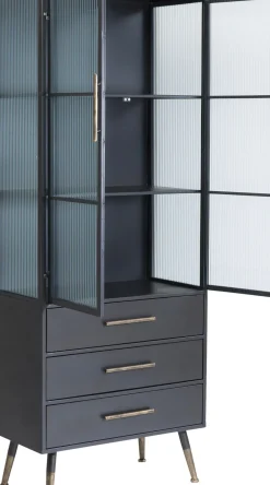 La Gomera - Högt Vitrinskåp Grafitgrå/Räfflat Glas, 180x72cm - KARE Design