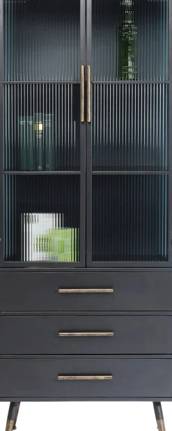 La Gomera - Högt Vitrinskåp Grafitgrå/Räfflat Glas, 180x72cm - KARE Design