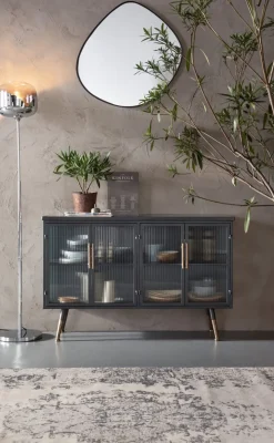 La Gomera - Sideboard Grafitgrå/Räfflat Glas, 75x120cm - KARE Design
