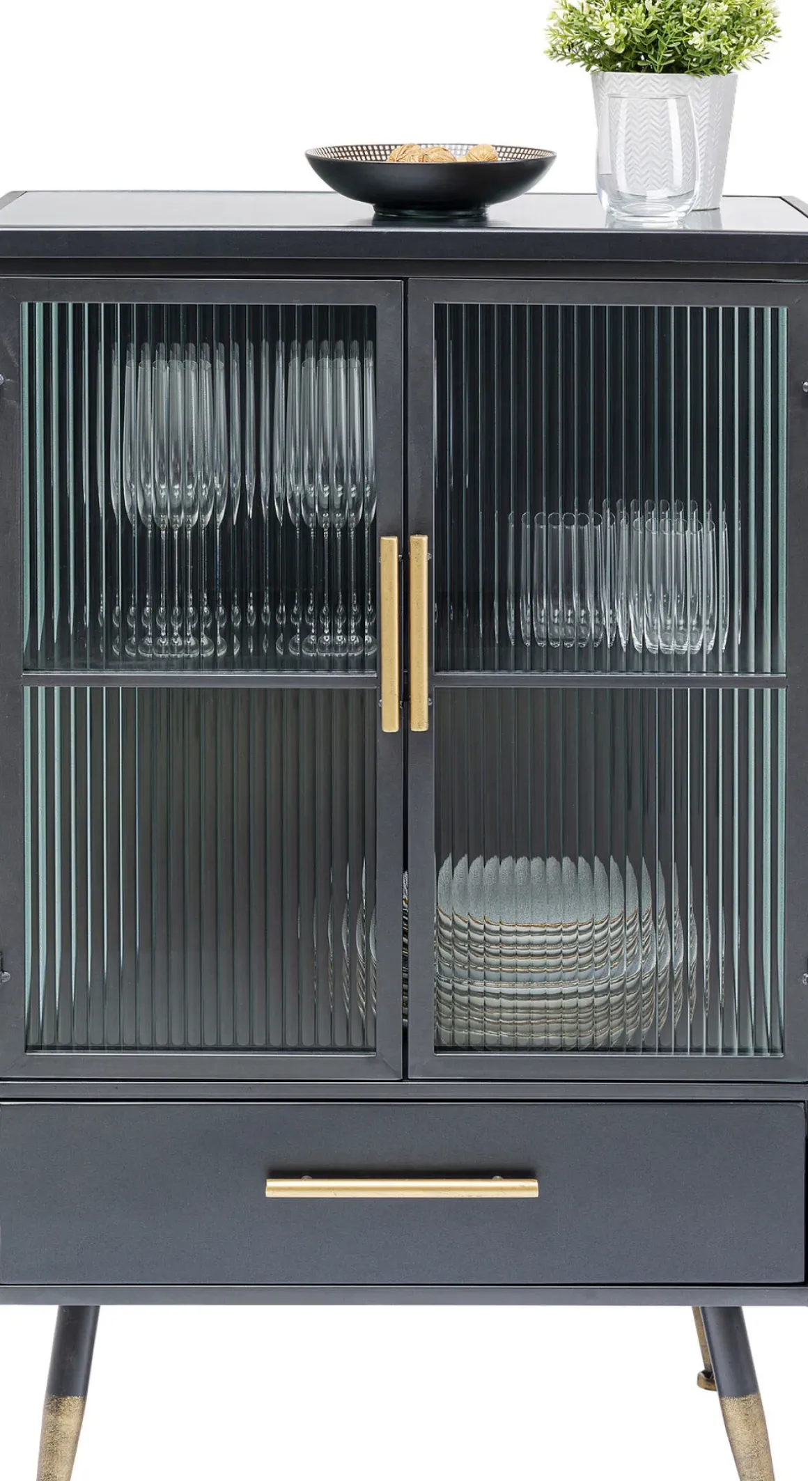 La Gomera - Skåp med Låda Grafitgrå/Räfflat Glas, 105x65cm - KARE Design
