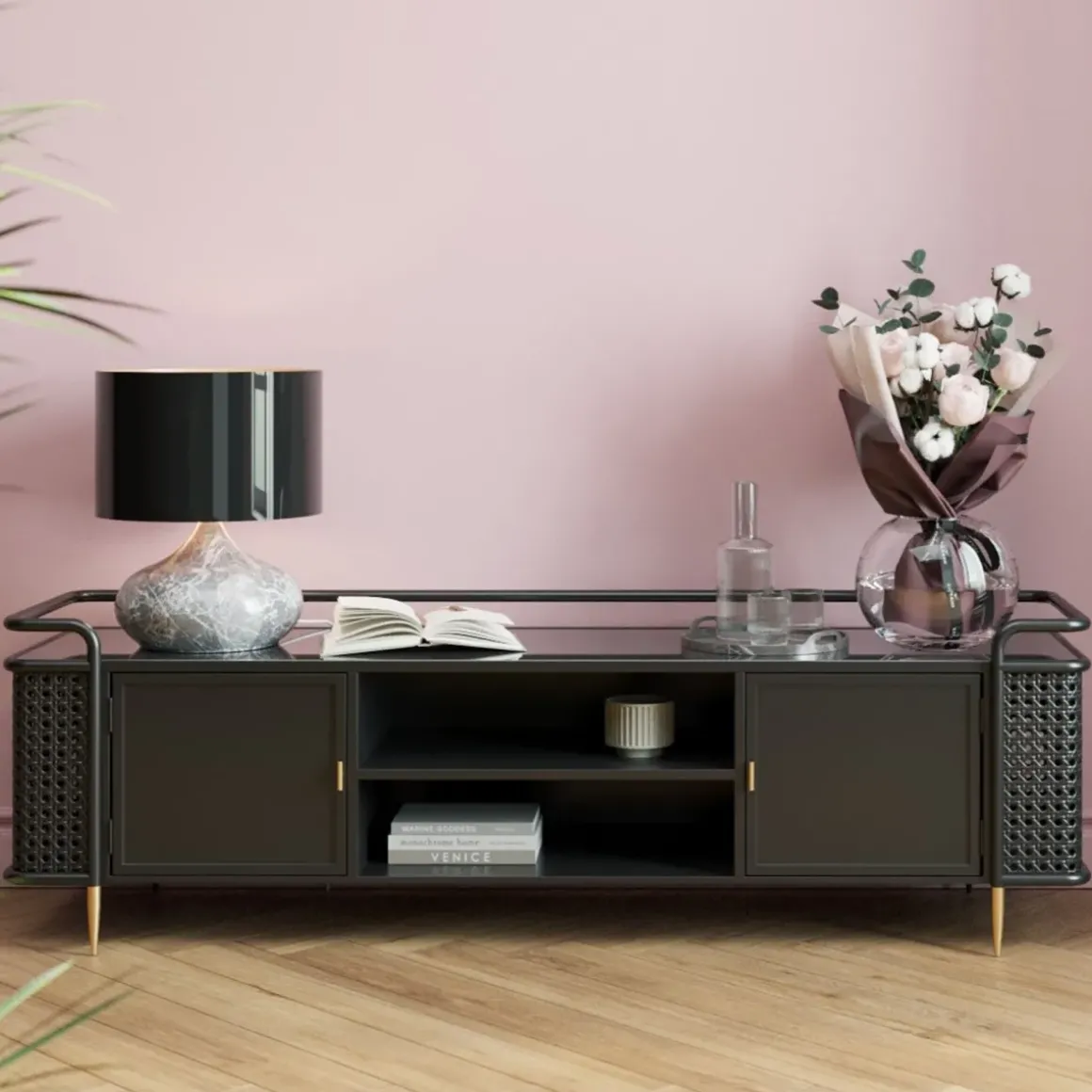 Lågskåp - Tv-bänk Fence - Svart, 160x48cm - KARE Design